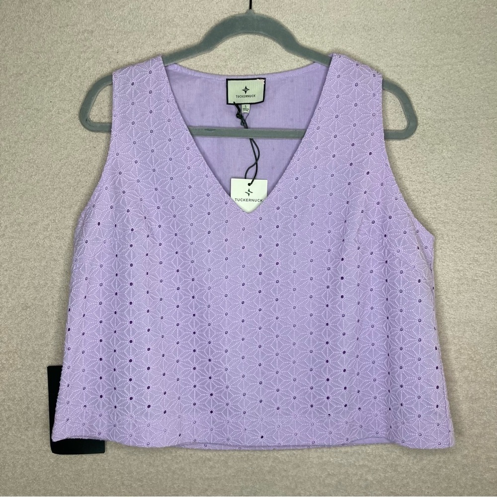 NEW Tuckernuck Lavender Eyelet V Neck Crop Tank Top Women’s L Summer Spring Cute - Picture 4 of 10